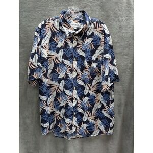 Tropical Palm Leaf Button Down Shirt Men XL Rayon Blend Hawaiian Beach Vacation